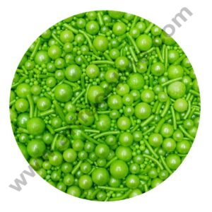 CAKE DECOR™ Sugar Candy – Mix Size Light Green Balls with Vermicelli Candy – 100 gm