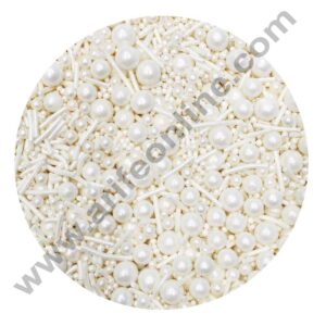CAKE DECOR™ Sugar Candy – Mix Size White Balls with Vermicelli Candy – 100 gm