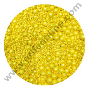 CAKE DECOR™ Sugar Candy – Mix Size Yellow Balls with Vermicelli Candy – 100 gm